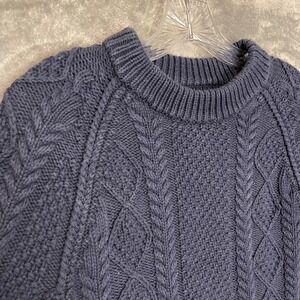 LL Bean Signature Women Cotton Chunky Cable Sweater M Fisherman Old Money Navy